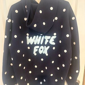 White Fox Boutique Navy and Cream Polka Dot Hoodie